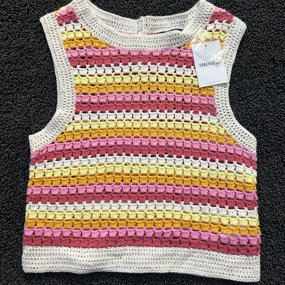 Forever 21 Crochet Sleeveless Top Hippy Boho Granny Womens Small